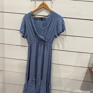 SHEIN Blue Midi Dress with Lace Detail